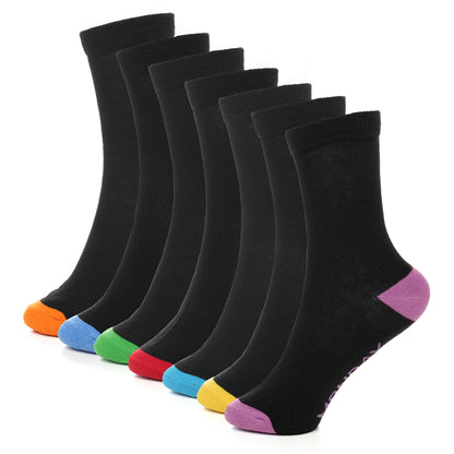 7 Pack Days Of The Week Cotton Rich Boys Girls Kids Men's Women's Socks Black with Multi Colour Heel and Toe Design By Sock Stack