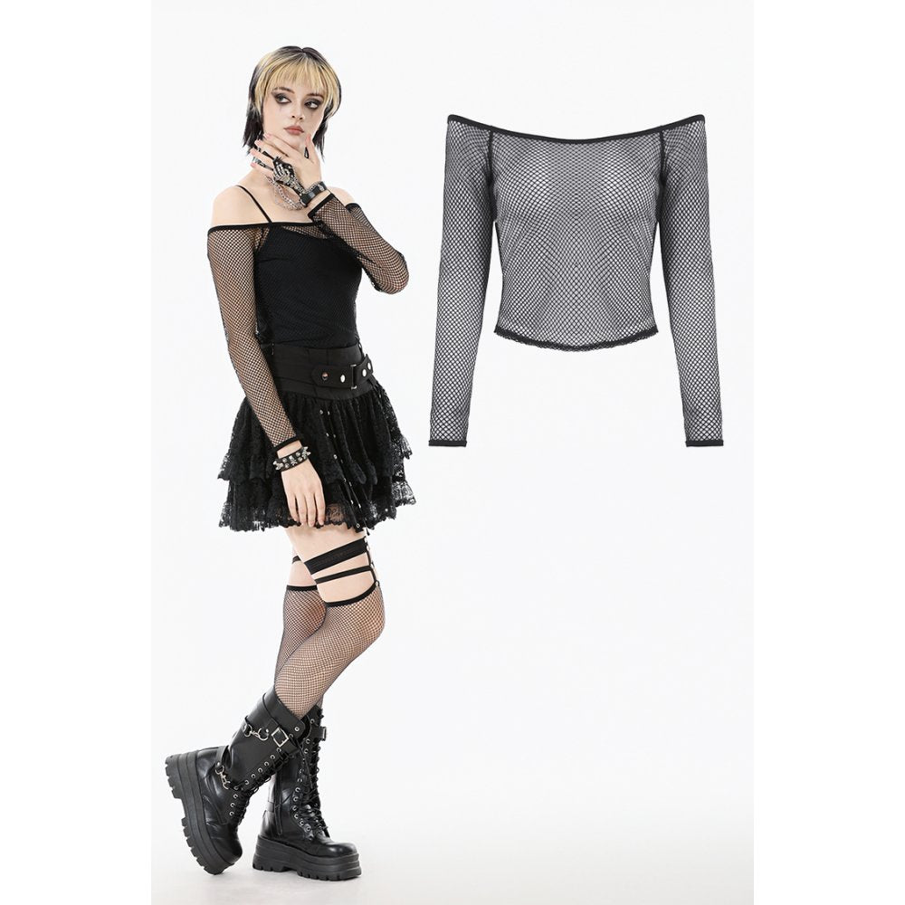 Dark in Love Lyra Fishnet Off-Shoulder Gothic Mesh Top