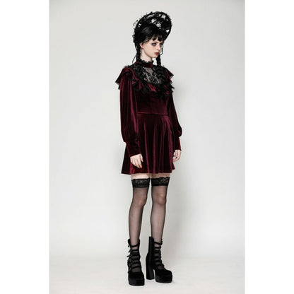 Dark in Love Verity Burgundy Velvet Dress with Black Gothic Lace