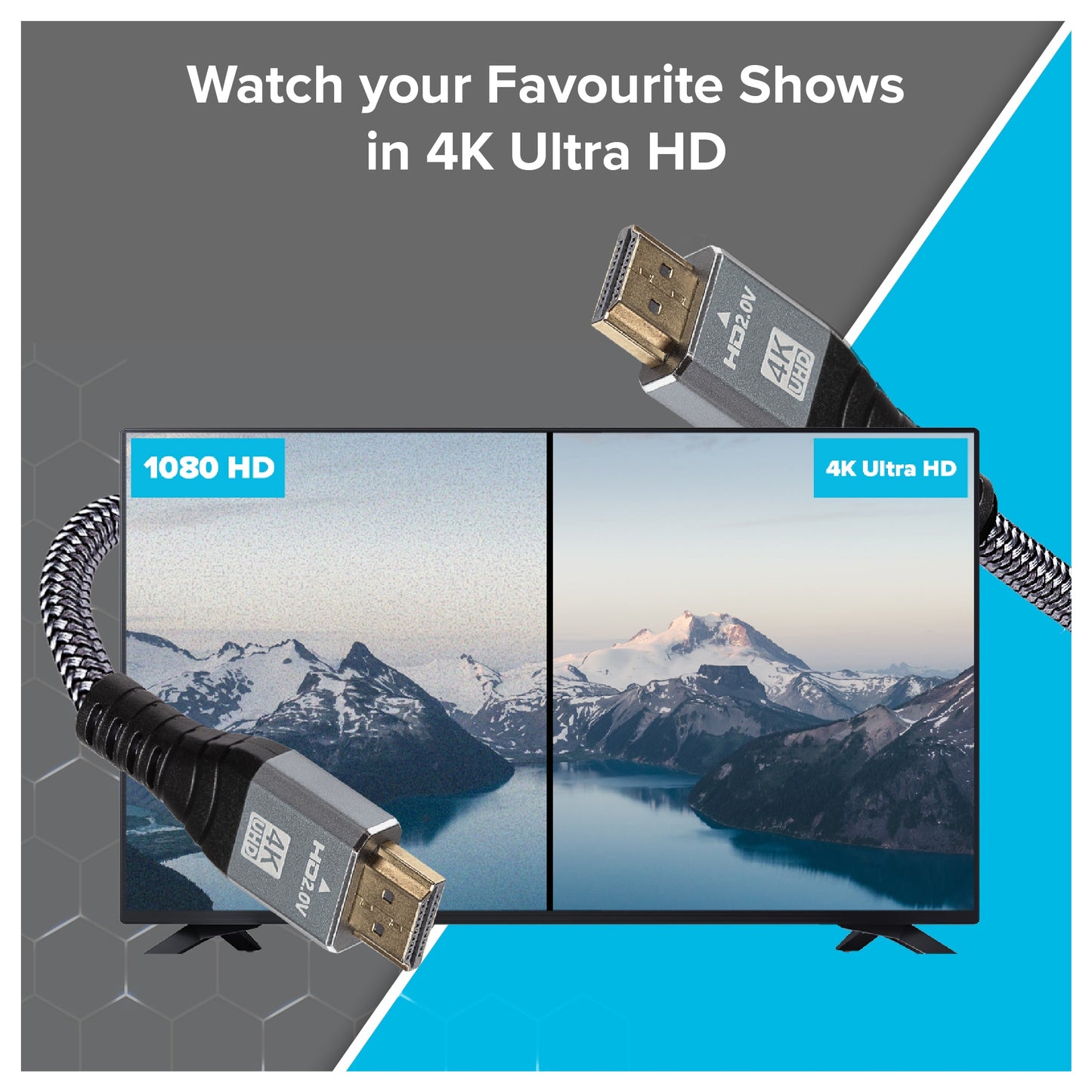 Maplin HDMI to HDMI V2.0 4K Ultra HD 60fps Braided Cable with Ethernet - Silver, 1.5m