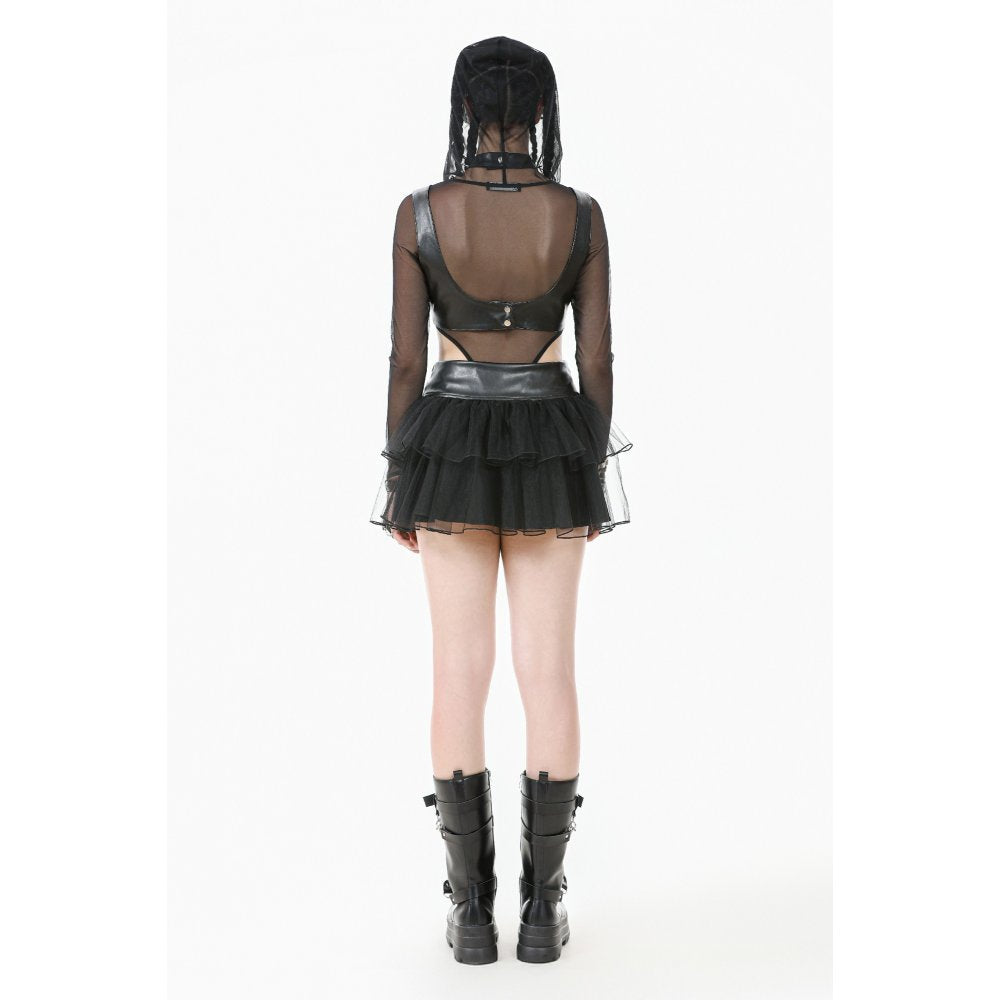 Dark in Love Bonded Tulle Layered Goth Mini Skirt in Black