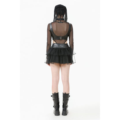 Dark in Love Bonded Tulle Layered Goth Mini Skirt in Black