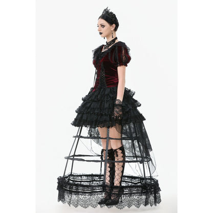 Dark in Love Gothic Hoop Cage Skirt with Lace Trim in Black