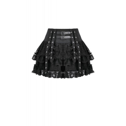 Dark in Love Punk Eyelet Lace Layered Mini Skirt
