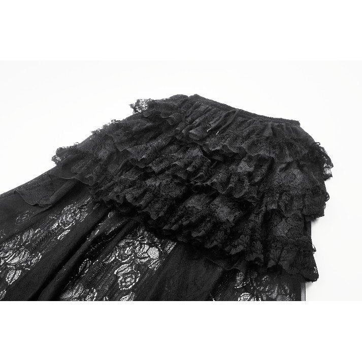 Dark in Love Belladonna Tiered Lace High-Low Goth Skirt in Black