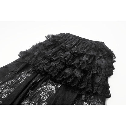 Dark in Love Belladonna Tiered Lace High-Low Goth Skirt in Black