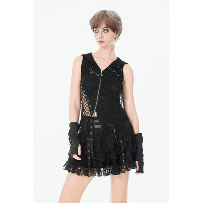 Dark in Love Punk Eyelet Lace Layered Mini Skirt