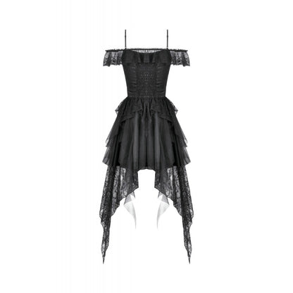 Dark in Love Morgana Gothic Off-Shoulder Lace Hem Dress