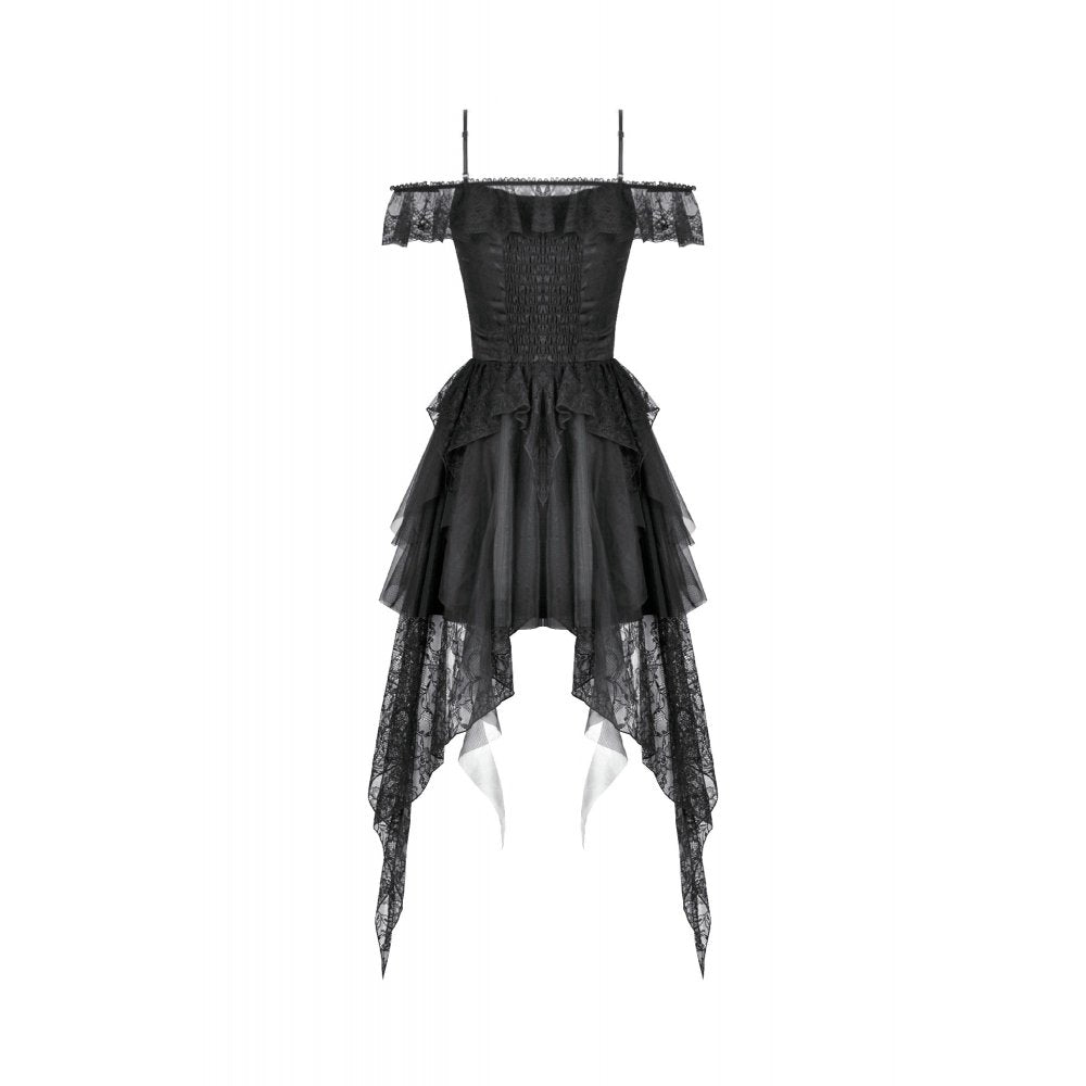 Dark in Love Morgana Gothic Off-Shoulder Lace Hem Dress