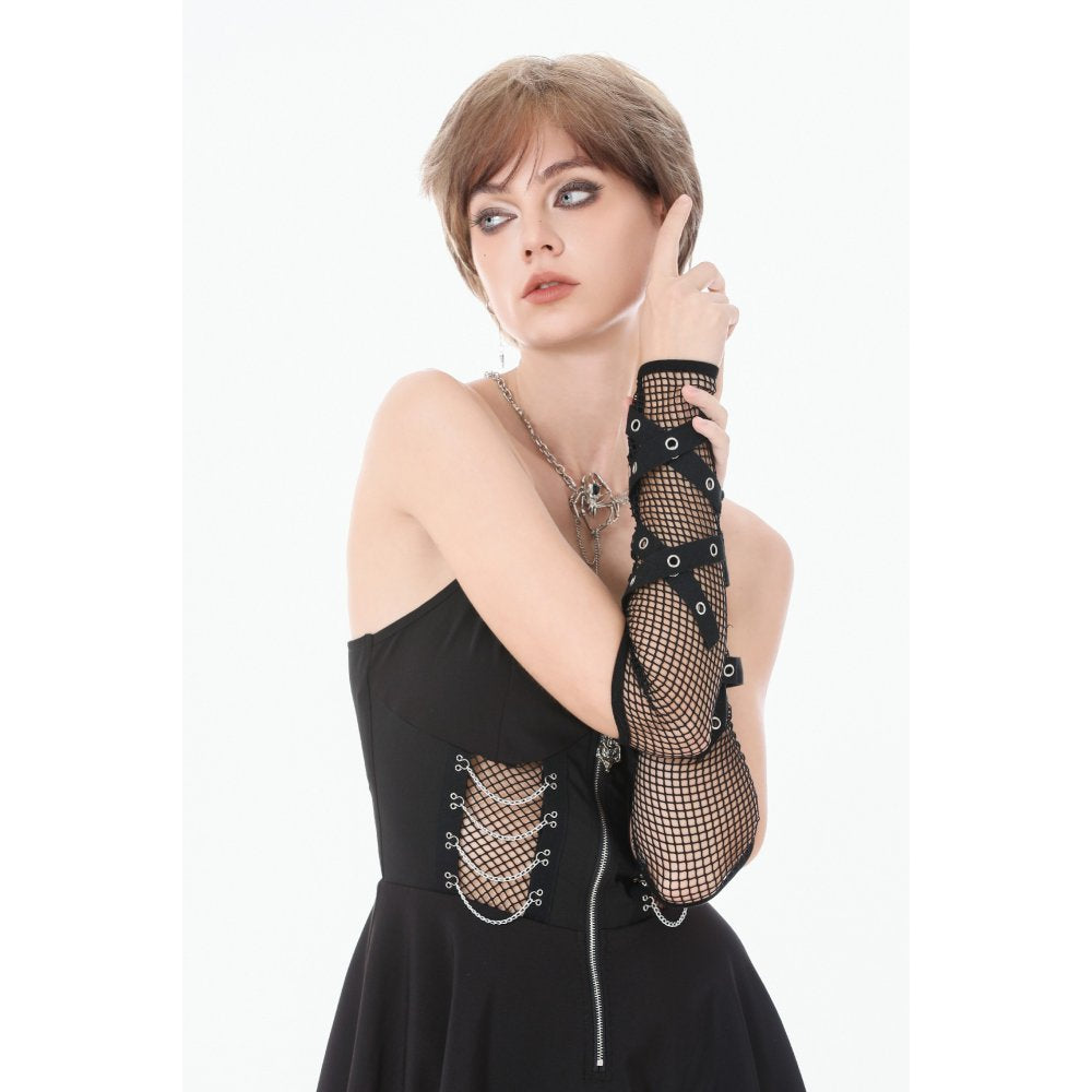 Dark In Love Punk Mesh Hollow Chain Decor Gloves