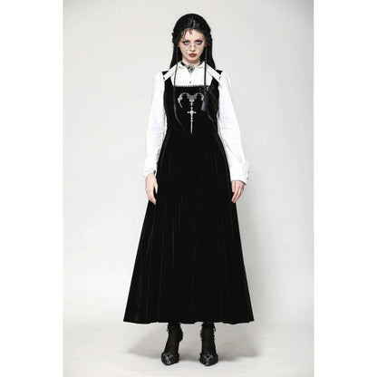 Dark in Love Lux Black Velvet Horn Embroidery Maxi Dress