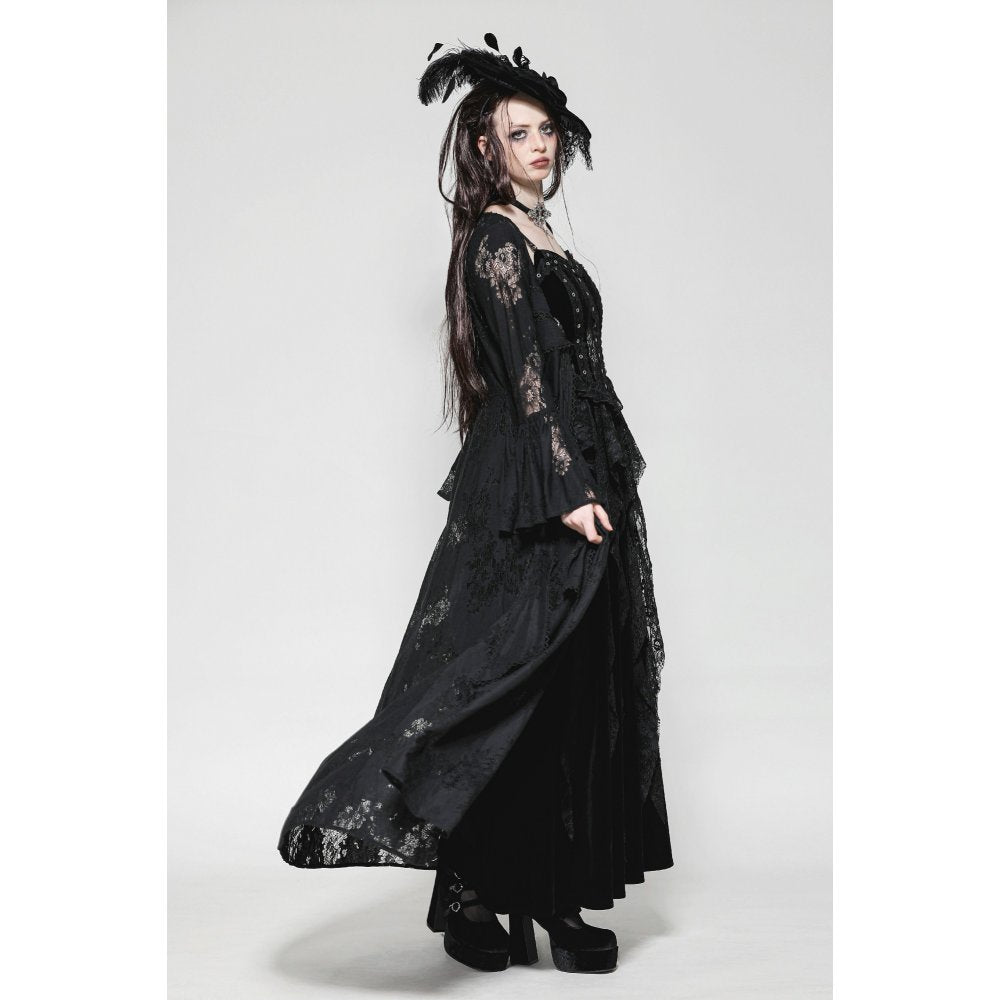 Dark in Love Emersyn Elegant Gothic Lace-Trimmed Long Robe