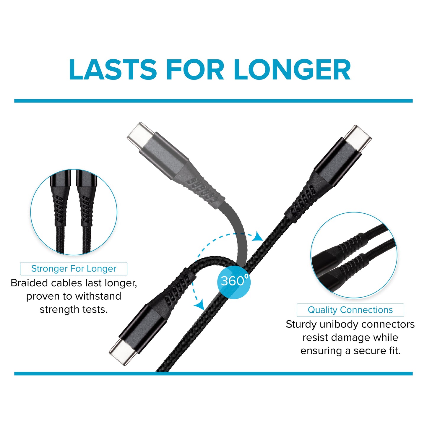 Maplin USB-C to USB-C 60W PD Braided Cable - Black