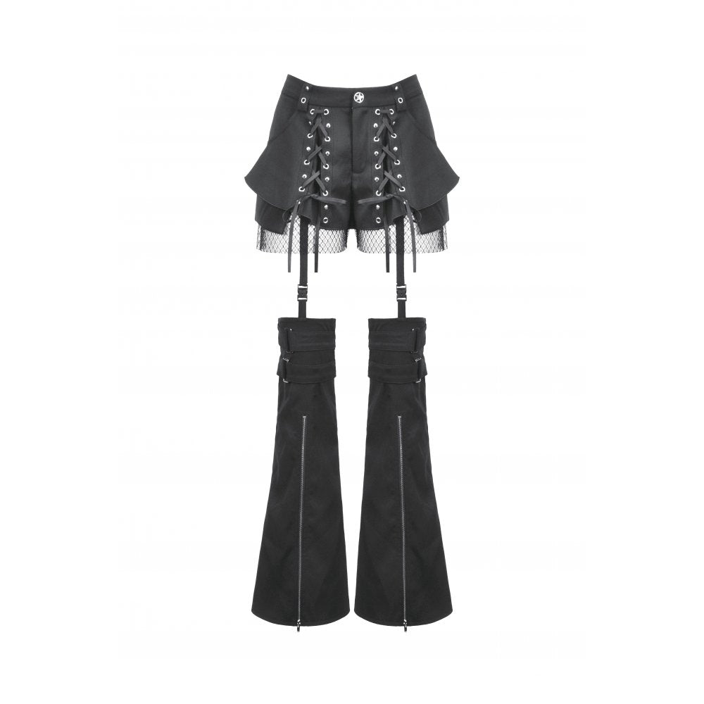 Dark in Love Lace-Up Layered Goth Convertible Flare Trousers or Shorts