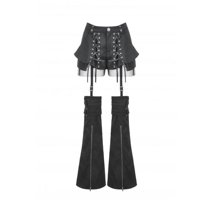 Dark in Love Lace-Up Layered Goth Convertible Flare Trousers or Shorts