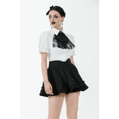 Dark in Love Elysia Ruffle Bib Puff Sleeve Goth Blouse in White