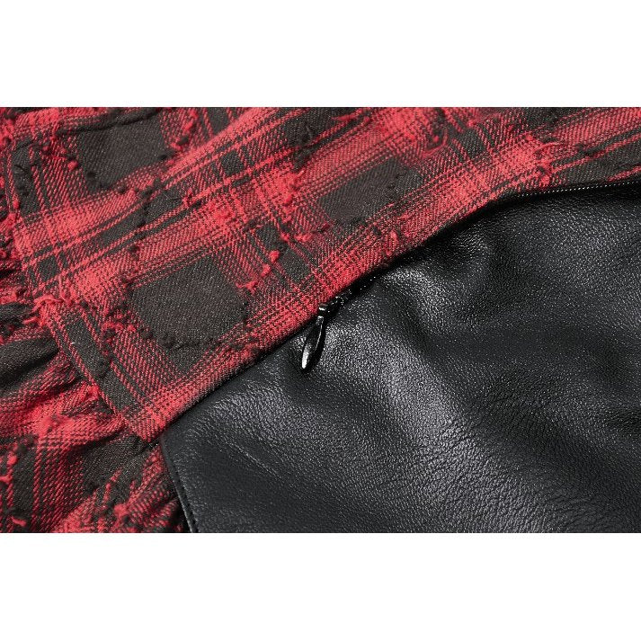 Dark in Love Red-Black Plaid Leather Layered Punk Sweetcore Dress