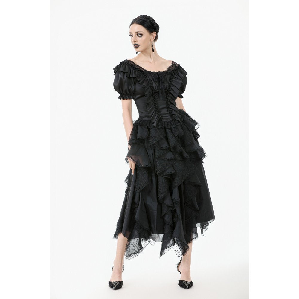 Dark in Love Seraphina Ruched Puff Sleeve Corset Top in Black