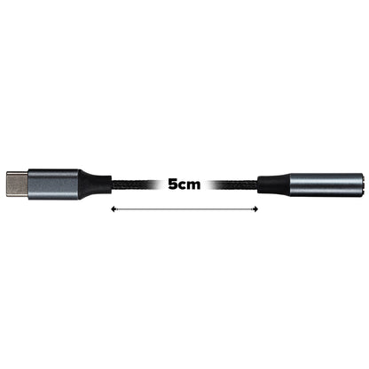 Maplin USB-C to 3.5mm Female Jack Headphone Aluminium Braided Adapter Cable - Black, 5cm