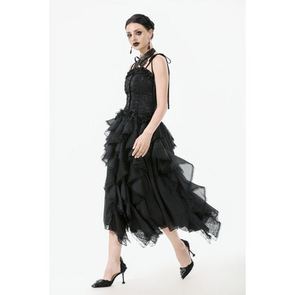 Dark in Love Morrigan Ruffled Goth Midi Skirt in Black