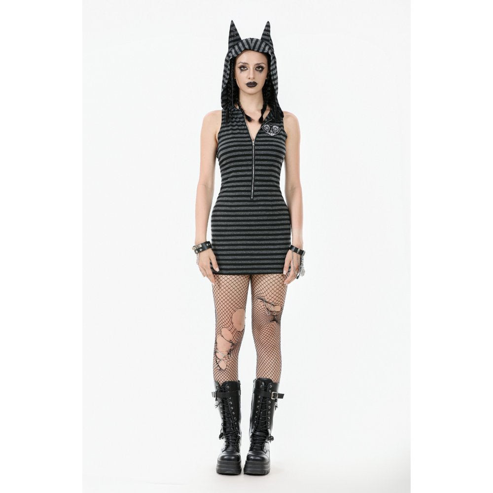 Dark In Love Salem Striped Cat Ear Hoodie Dress