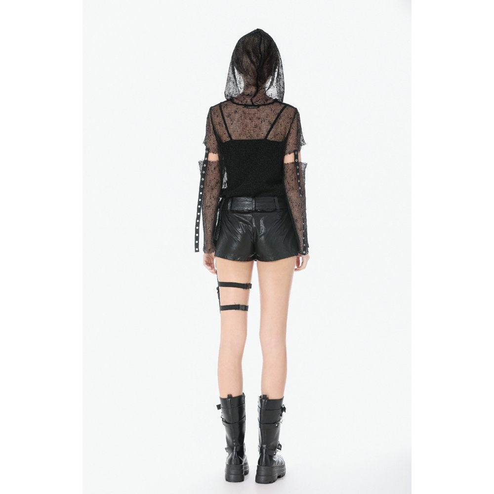 Dark in Love Punk Mesh Hollow-Out Hooded Top