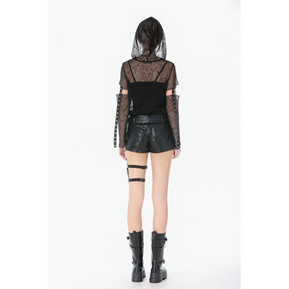 Dark in Love Punk Mesh Hollow-Out Hooded Top