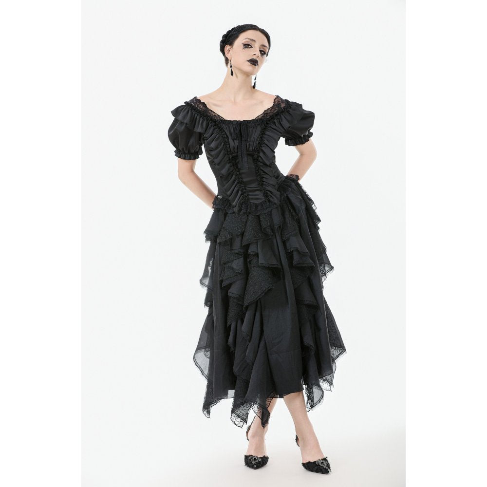 Dark in Love Seraphina Ruched Puff Sleeve Corset Top in Black