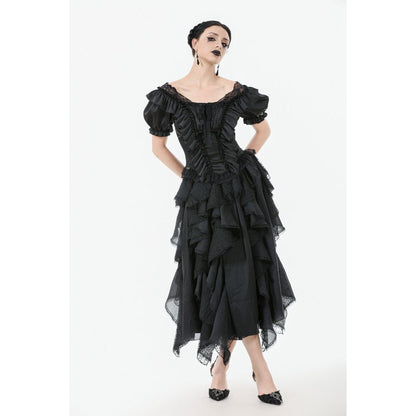 Dark in Love Seraphina Ruched Puff Sleeve Corset Top in Black