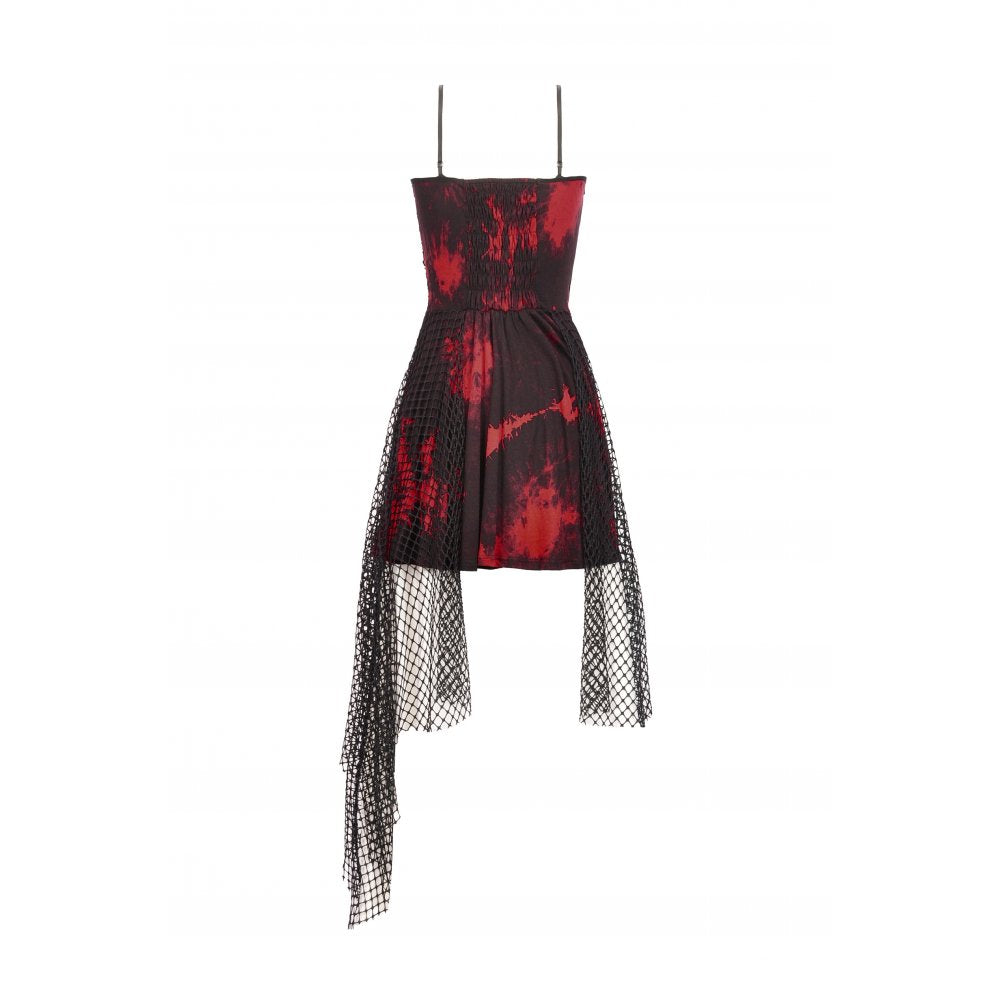 Dark in Love Bellatrix Red & Black Mesh Asymmetrical Dress