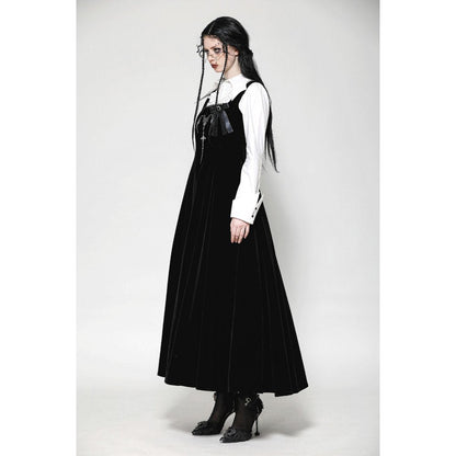 Dark in Love Lux Black Velvet Horn Embroidery Maxi Dress