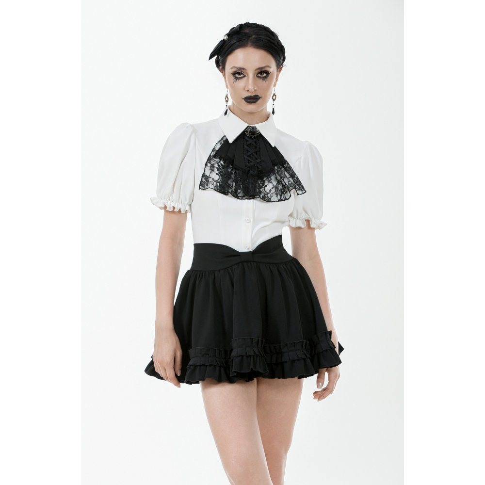 Dark in Love Elysia Ruffle Bib Puff Sleeve Goth Blouse in White