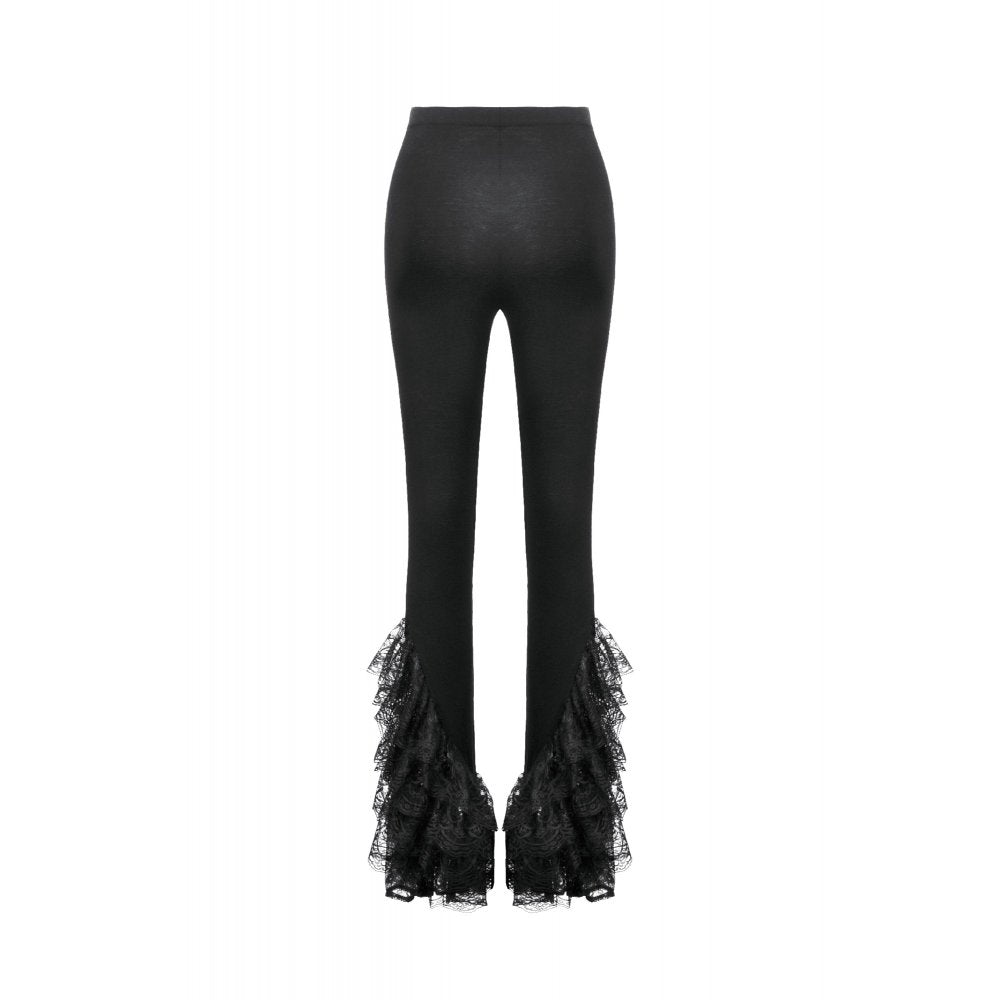 Dark in Love Goth Flare Leggings with Lace Frills