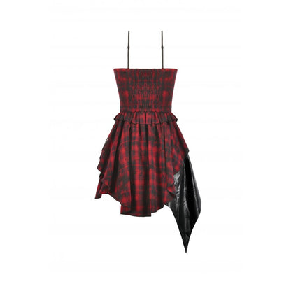 Dark in Love Red Tartan Corset Punk Dress with Handkerchief Skirt