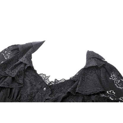 Dark in Love Luca Black Hollow Lace Gemstone Button Adjustable Waist Dress