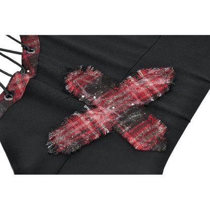 Dark in Love Punk Plaid Cross Strap Top