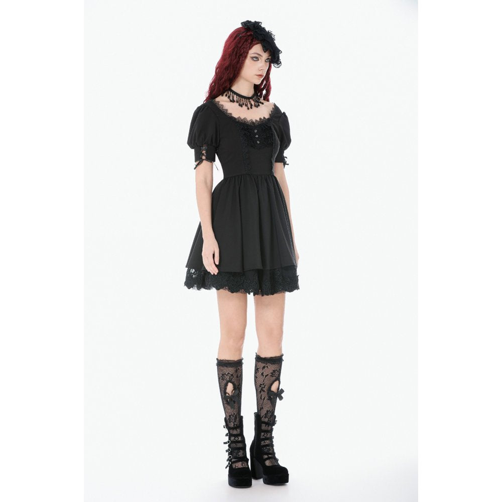 Dark in Love Gothic Lace Square-Neck Puff Sleeve Dress