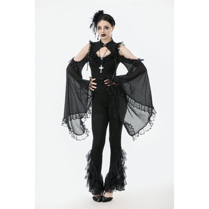 Dark in Love Goth Flare Leggings with Lace Frills