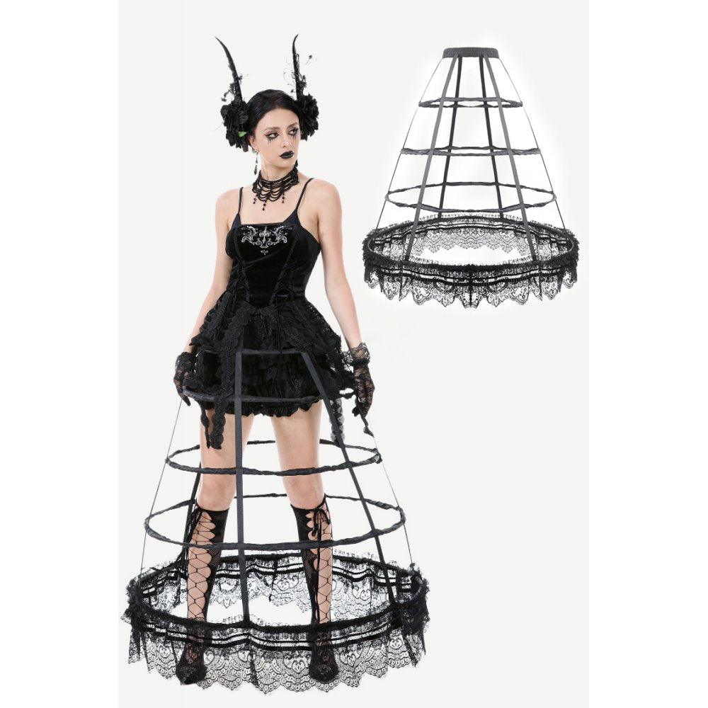 Dark in Love Gothic Hoop Cage Skirt with Lace Trim in Black