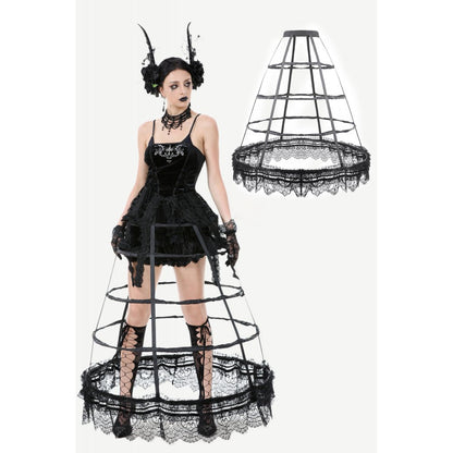 Dark in Love Gothic Hoop Cage Skirt with Lace Trim in Black
