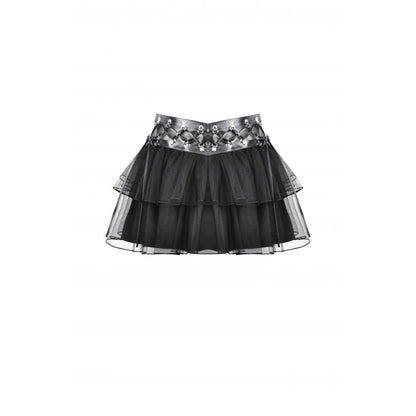 Dark in Love Bonded Tulle Layered Goth Mini Skirt in Black