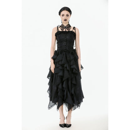 Dark in Love Morrigan Ruffled Goth Midi Skirt in Black