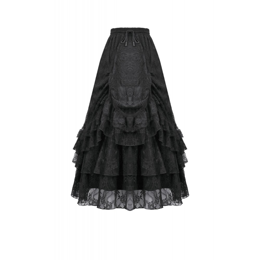 Dark in Love Vintage Gothic Lace Layered Maxi Skirt