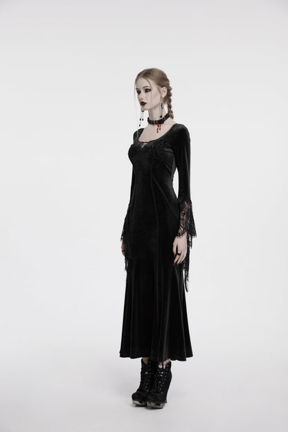 Punk Rave Isolde Velvet Lace Sleeve Dress In Black