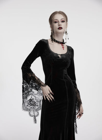 Punk Rave Isolde Velvet Lace Sleeve Dress In Black