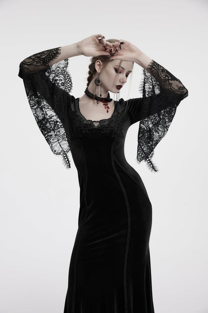 Punk Rave Isolde Velvet Lace Sleeve Dress In Black