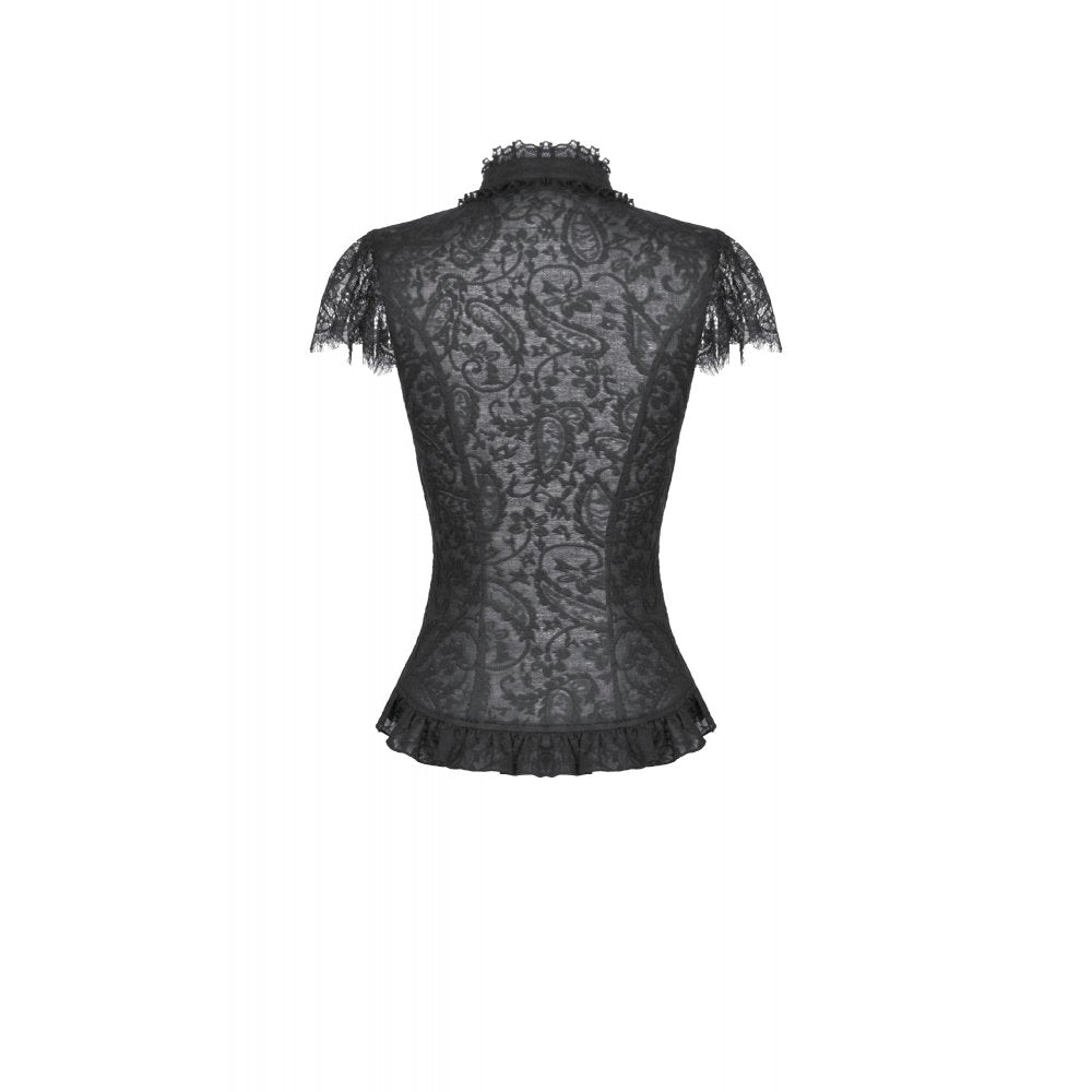 Black Floral Lace High-Neck Gothic Shoulder-Mantle Corset Top