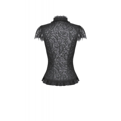 Black Floral Lace High-Neck Gothic Shoulder-Mantle Corset Top