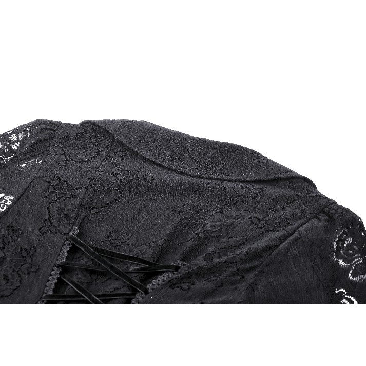 Dark in Love Luca Black Hollow Lace Gemstone Button Adjustable Waist Dress