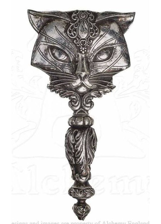 Alchemy Gothic Sacred Cat Hand Mirror - Silver Bastet Egyptian Cat Gothic Decor